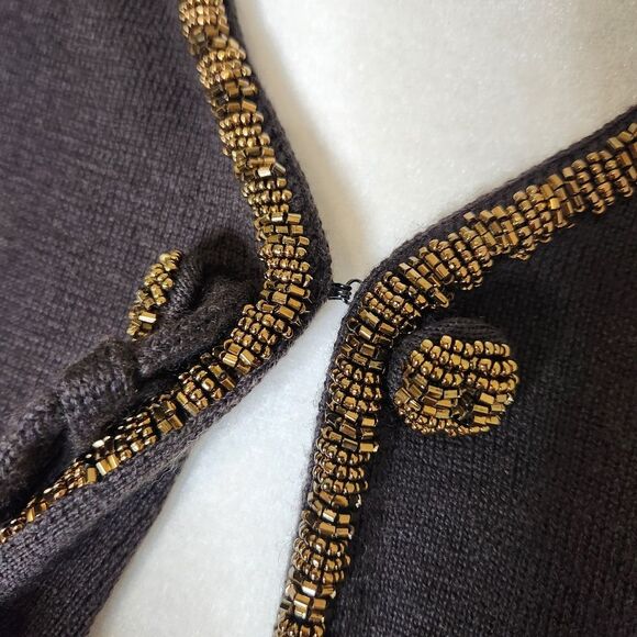 Marina Rinaldi Brown 100% Lana Wool Cape Poncho Beaded Trim Button Front M/12-14 - Picture 6 of 9